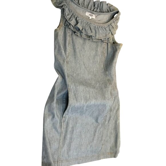 Tibi New York Woman’s Striped Ruffle Boat Neck Shift Dress Cotton Pockets Sz 6 - Picture 5 of 7